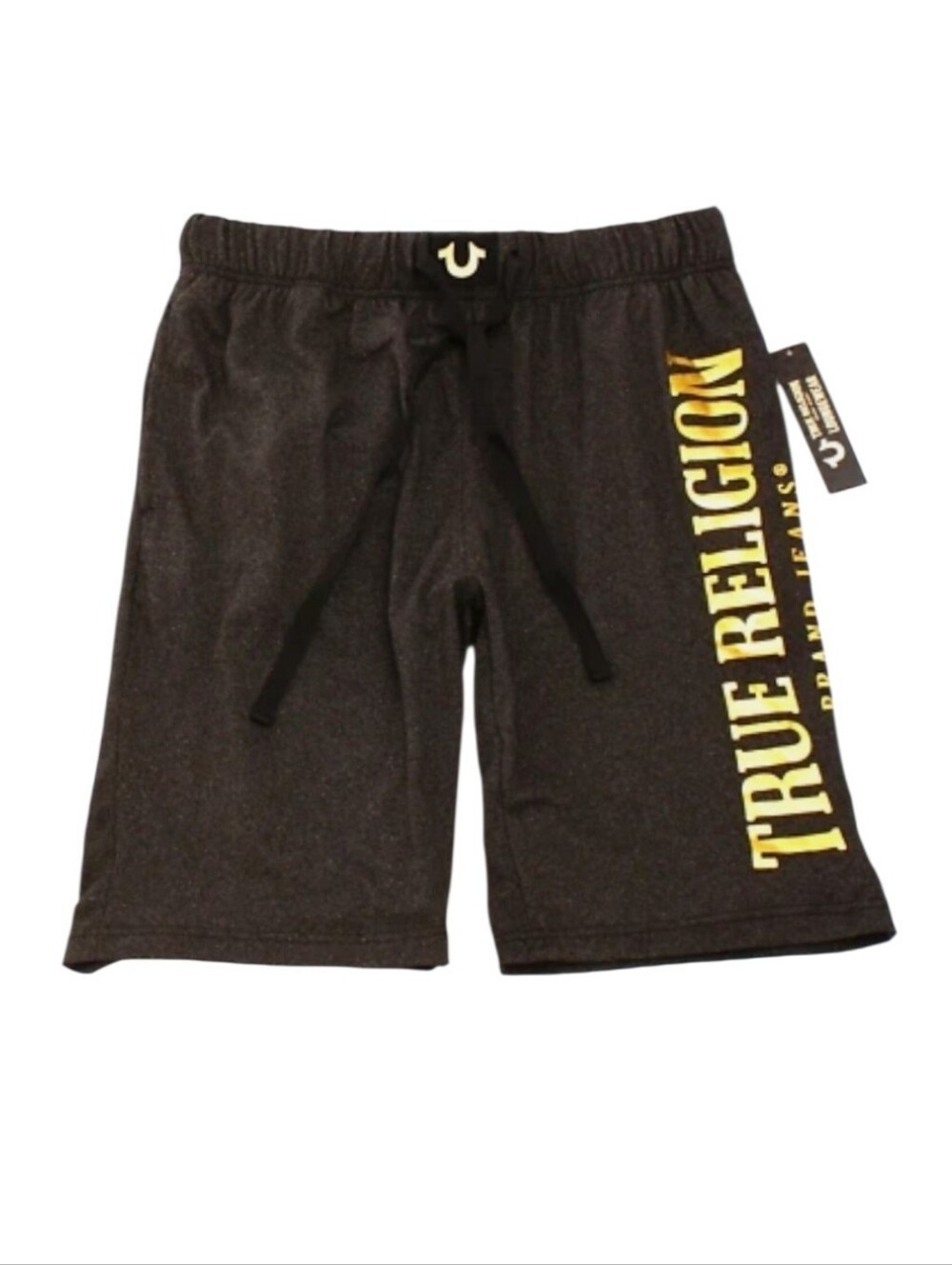 NWT TRUE RELIGION BLACK HEATHER AND METALIC GOLD LOUNGE SHORTS W/ POCKETS SZ. S